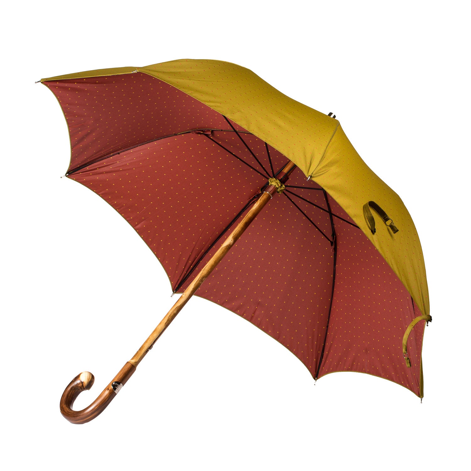 Light Green Umbrella with Light Pink Dots and Handle made of Chestnut Wood